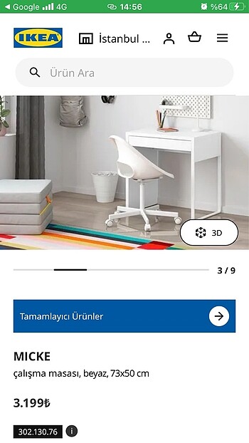 Beden Renk IKEA MICHE Çekmeceli Beyaz Çalışma Masası
