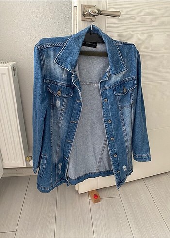 Düğmeli Mavi Denim Kadın Ceket kot ceket mevsimlik