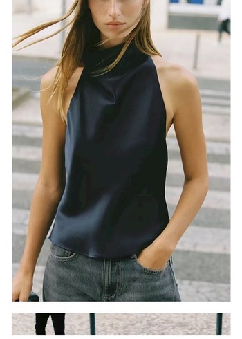 Zara halter top Lacivert Yüksek Yakalı Kolsuz Kadın Bluz
