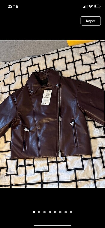 Zara suni deri crop bıker ceket