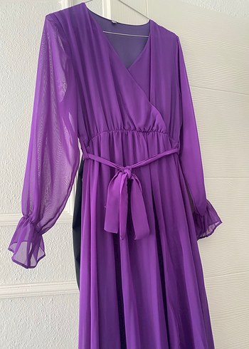 Mor Uzun Drapeli Kadın Elbise - Görsel 8