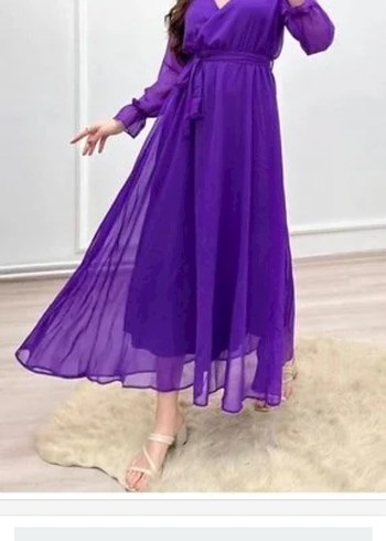 Mor Uzun Drapeli Kadın Elbise - Görsel 9