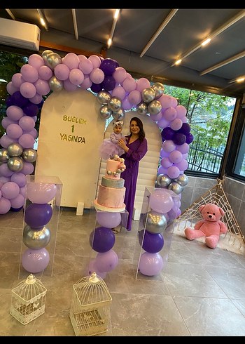 Mor Uzun Drapeli Kadın Elbise - Görsel 11