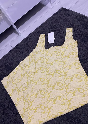 Sarı kalın askılı  Midi Dantel Elbise Zara - Görsel 7