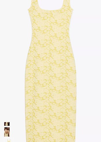 Sarı kalın askılı  Midi Dantel Elbise Zara - Görsel 4