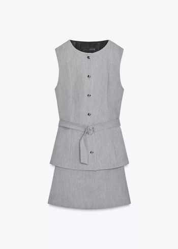 Gri Kemerli Kolsuz Mini zara elbise - Görsel 2