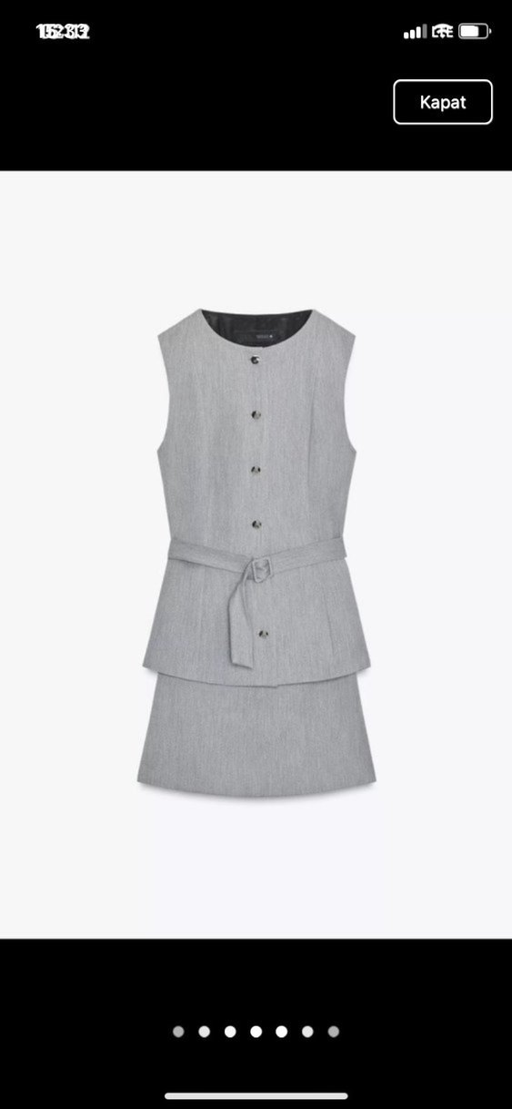 Gri Kemerli Kolsuz Mini zara elbise - Görsel 2