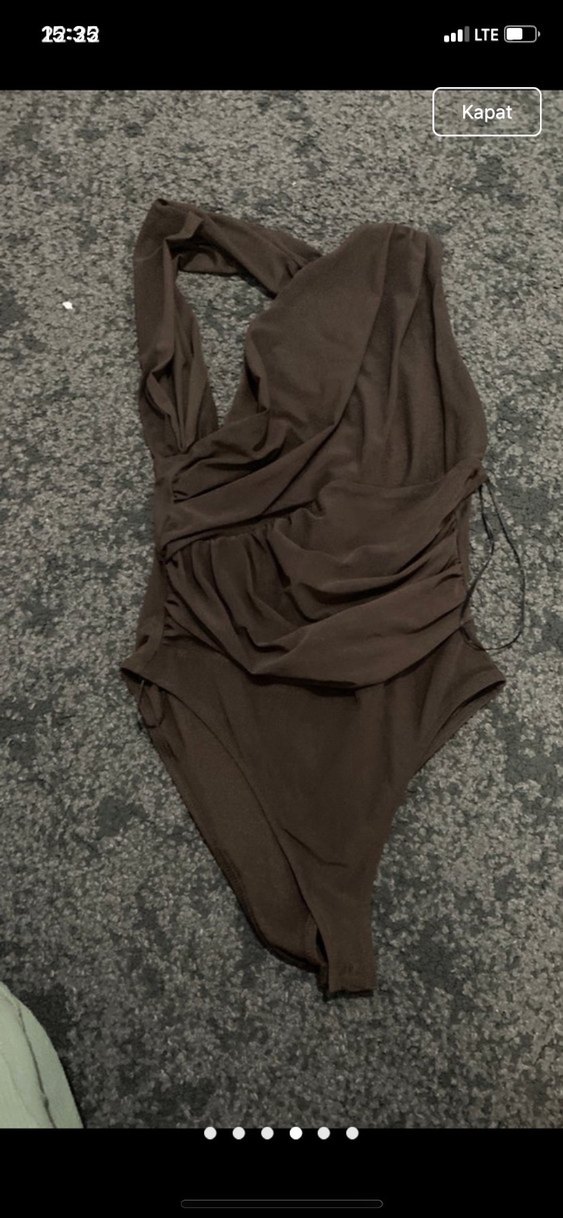 Zara asimetrik Kahverengi V Yaka Drapeli Kadın Bluz - Görsel 4