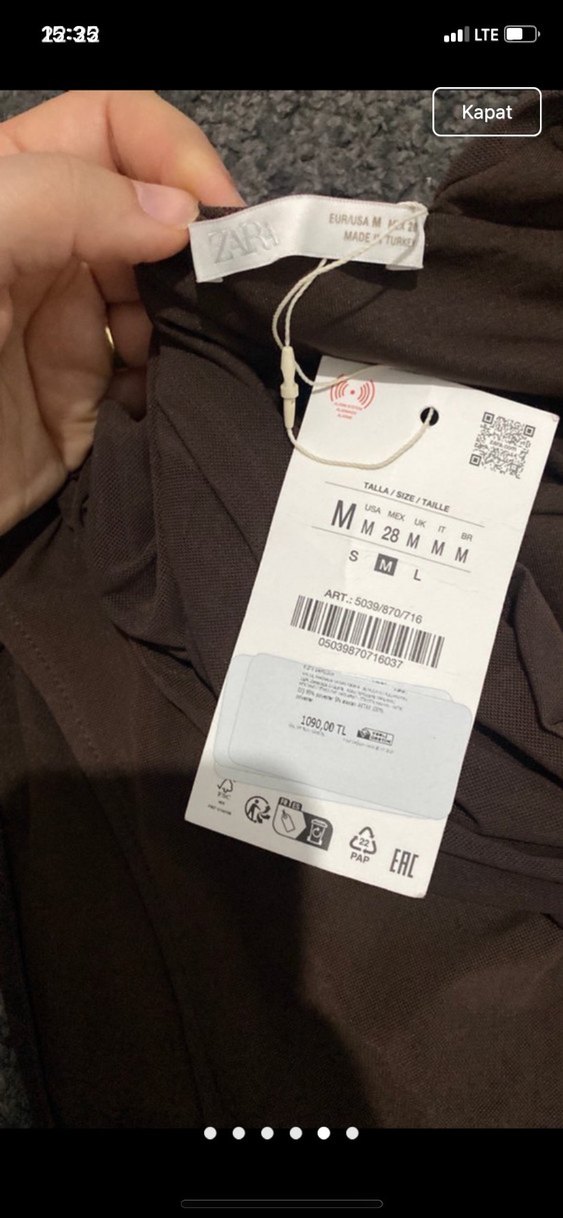 Zara asimetrik Kahverengi V Yaka Drapeli Kadın Bluz - Görsel 5