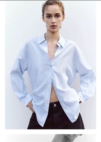 Mavi Loose Fit Keten Kadın Gömlek