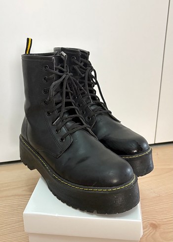 Bambi Deri Siyah Platform Topuklu Punk Bot