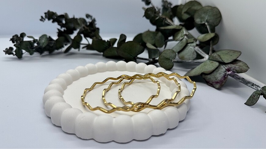 Çelik Gold Zigzag 3'lü Ajda Bilezik