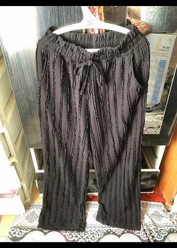 Siyah Pilili Keten Midi Kadın Pantolon - Görsel 4