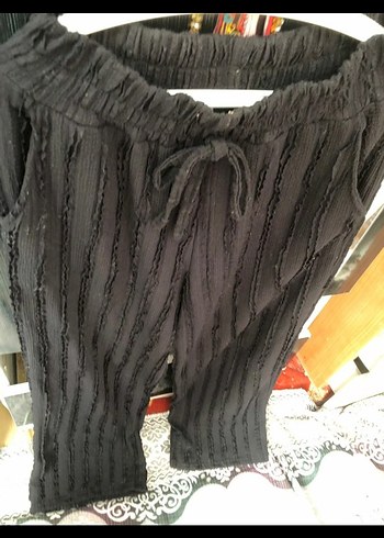 Siyah Pilili Keten Midi Kadın Pantolon - Görsel 2