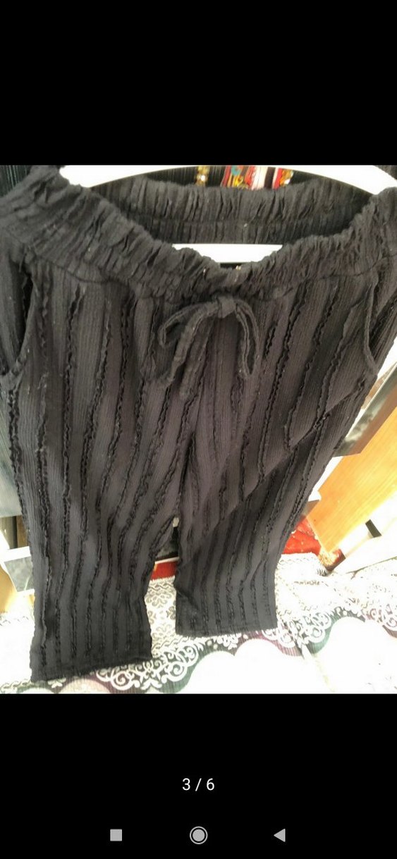 Siyah Pilili Keten Midi Kadın Pantolon - Görsel 2