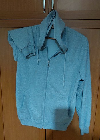 ekru krem  ve gri Fermuarlı Erkek Sweatshirt - Görsel 7