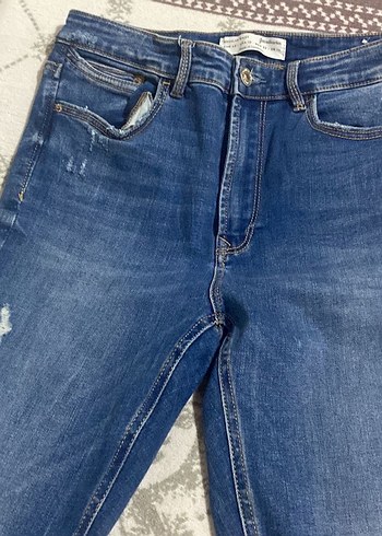 Stradivarius Stradivarius Kadın Mavi Rahat Kesim Midi Kot Pantolon