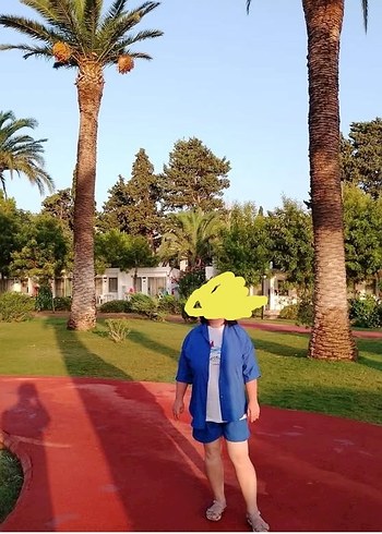 Mavi pamuk Keten karışımı Mini Gömlek ve Şort Takım