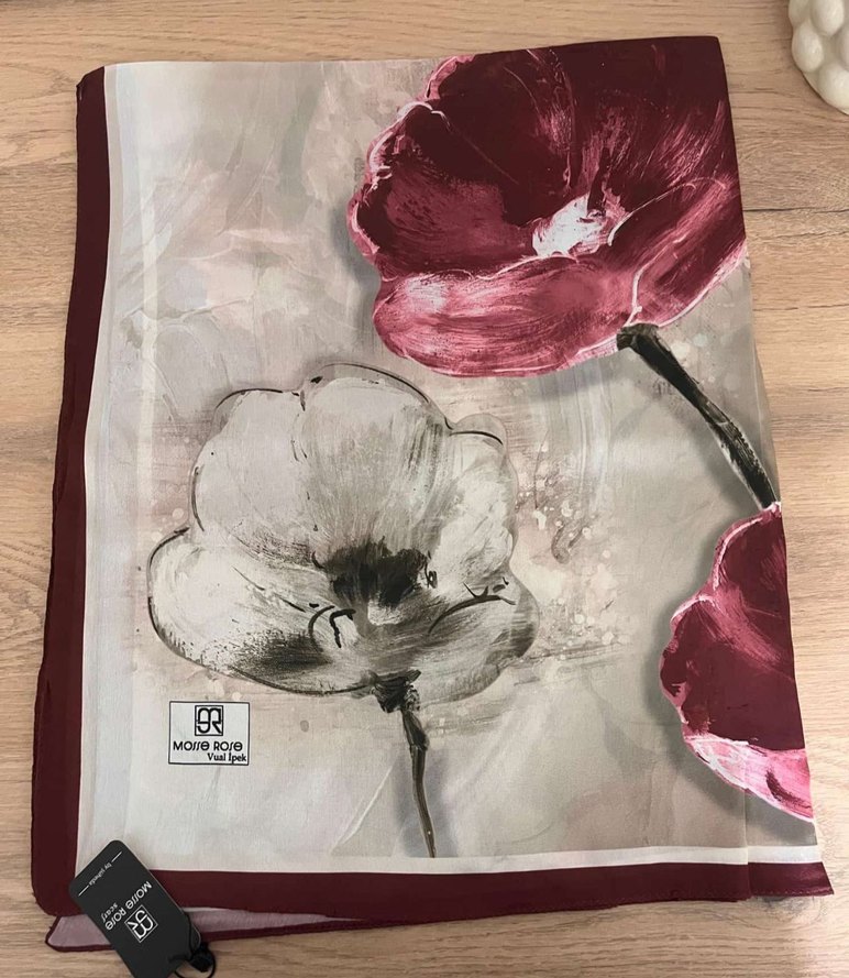 Bej ve Gri Çiçek Desenli Tablo vual ipek - Görsel 4