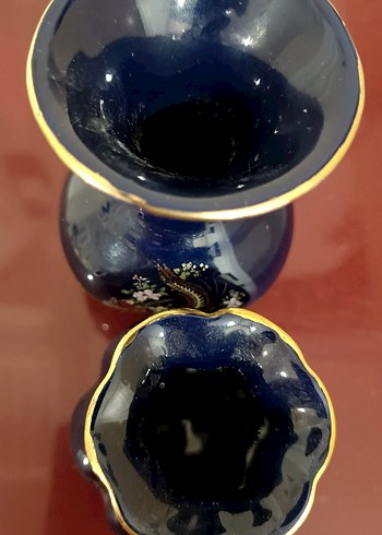 Koyu Mavi Çiçek Desenli Vazo Seti - Görsel 2