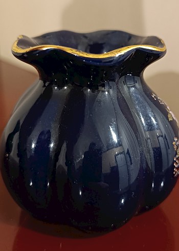 Koyu Mavi Çiçek Desenli Vazo Seti - Görsel 4