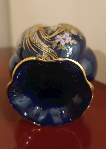 Koyu Mavi Çiçek Desenli Vazo Seti - Görsel 5