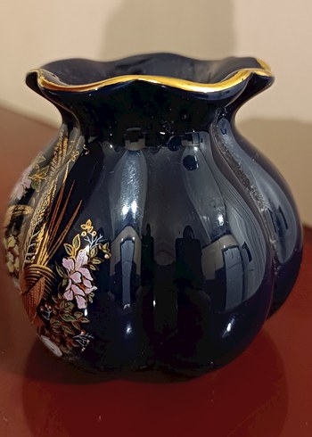 Koyu Mavi Çiçek Desenli Vazo Seti - Görsel 7