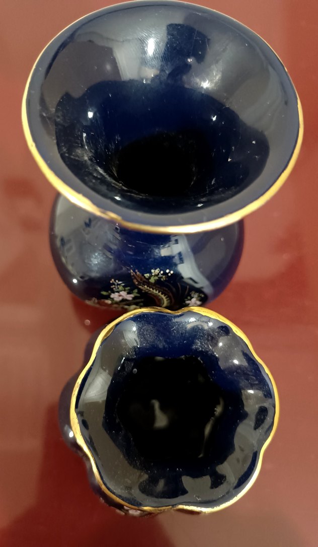 Koyu Mavi Çiçek Desenli Vazo Seti - Görsel 2