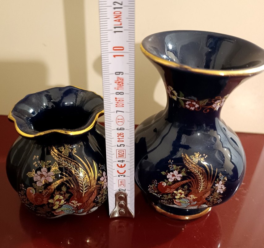 Koyu Mavi Çiçek Desenli Vazo Seti - Görsel 3