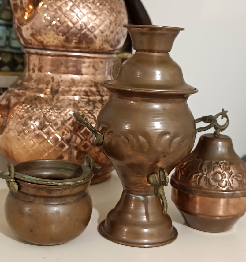 Bakır minyatür bakraç semaver lokumluk - Görsel 3