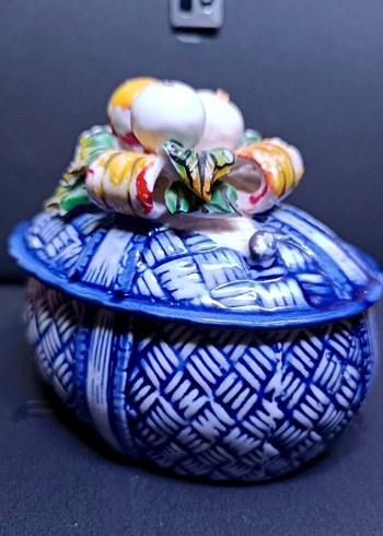 Vintage Mavi Sepet Desenli Renkli Figürin - Görsel 3