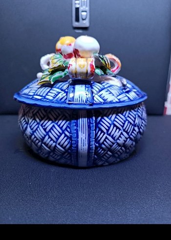 Vintage Mavi Sepet Desenli Renkli Figürin - Görsel 6