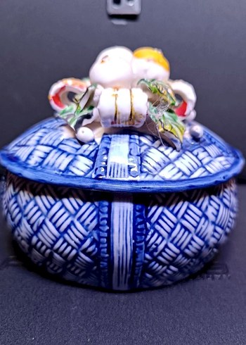 Vintage Mavi Sepet Desenli Renkli Figürin - Görsel 4