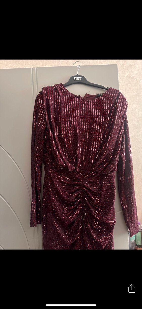 Bordo Drapeli Uzun Abiye Elbise - Görsel 3