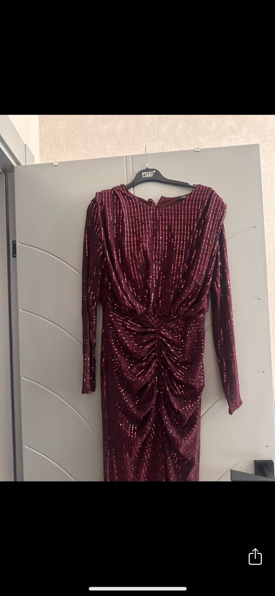 Bordo Drapeli Uzun Abiye Elbise - Görsel 2