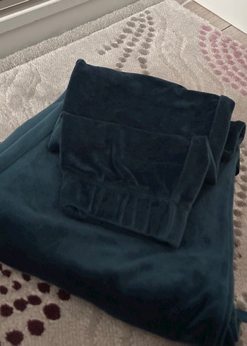 Koyu Mavi Kadife alt pijama - Görsel 3