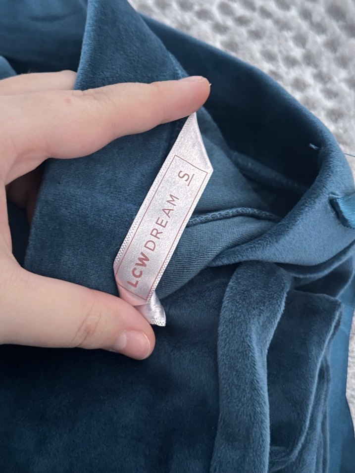 Koyu Mavi Kadife alt pijama - Görsel 4