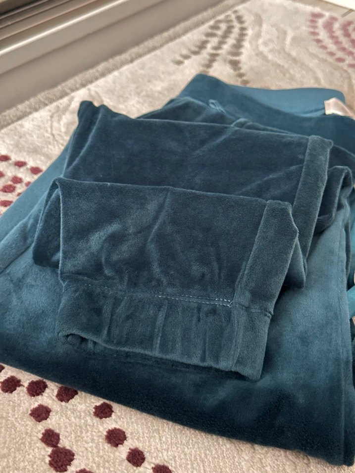 Koyu Mavi Kadife alt pijama - Görsel 5