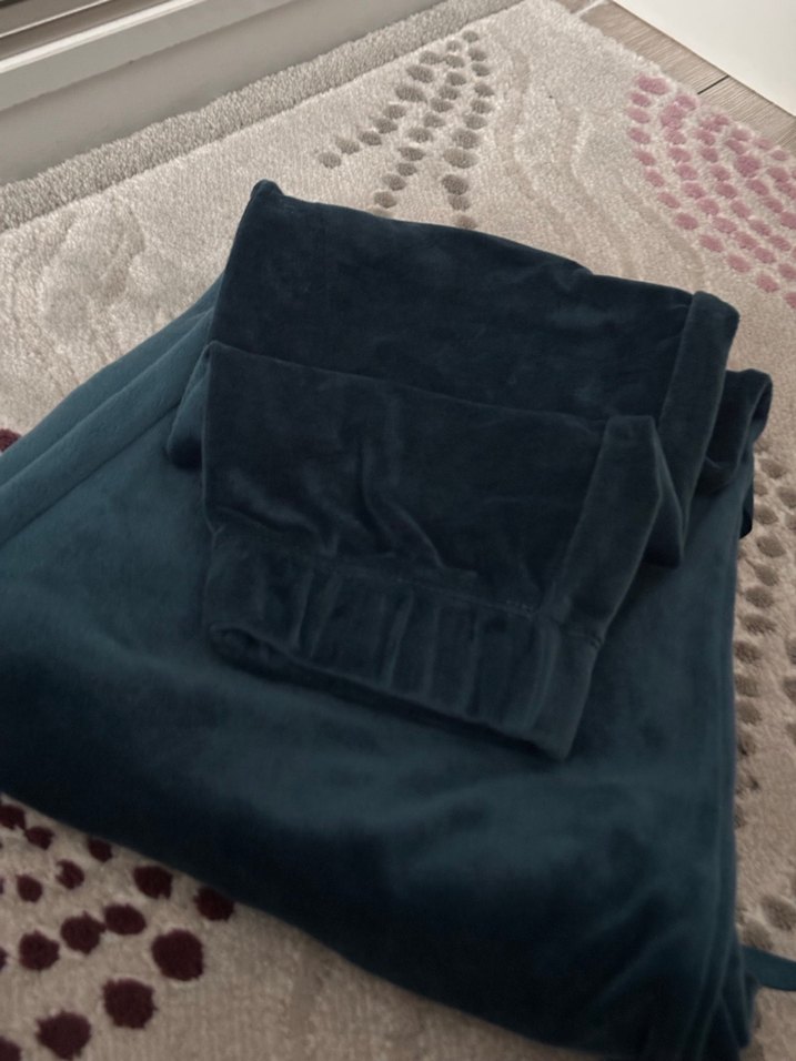 Koyu Mavi Kadife alt pijama - Görsel 3