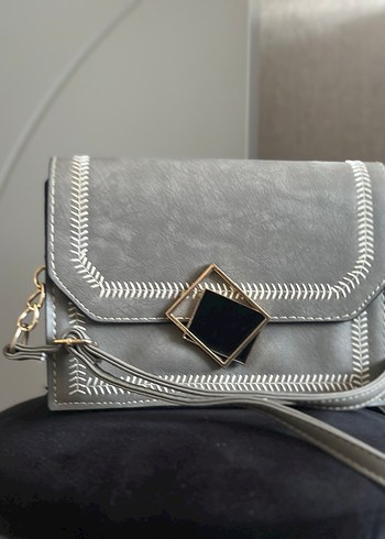 Gri Süet Modern Klasik Kadın Çanta - Görsel 2