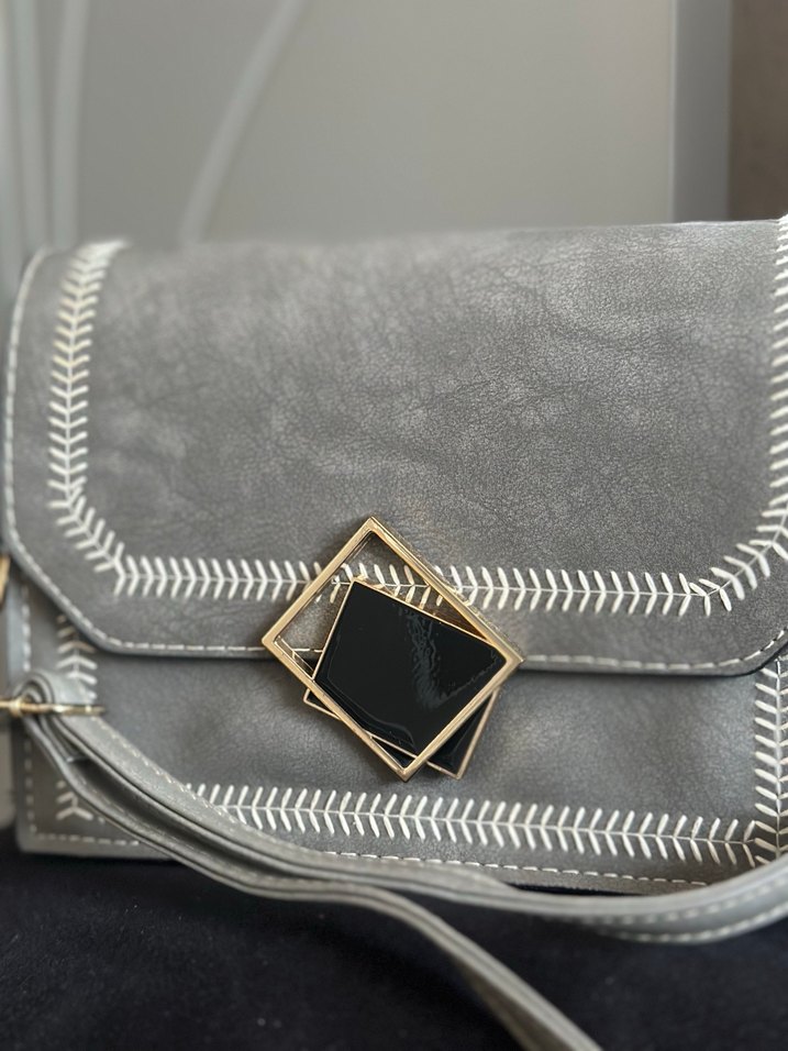 Gri Süet Modern Klasik Kadın Çanta - Görsel 3