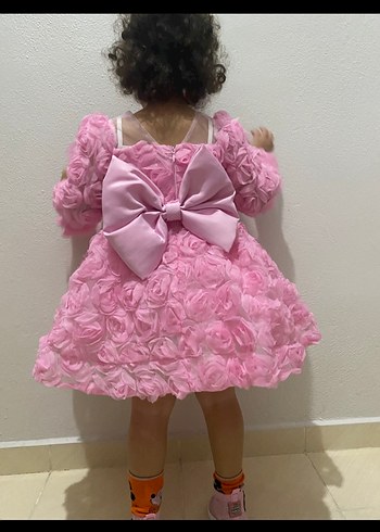 Pembe Çiçekli Fırfırlı Kız Çocuk Elbisesi - Görsel 2