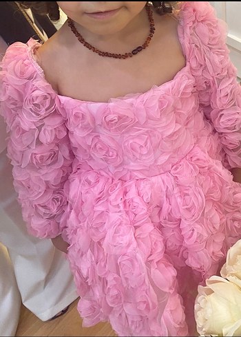 Pembe Çiçekli Fırfırlı Kız Çocuk Elbisesi - Görsel 5