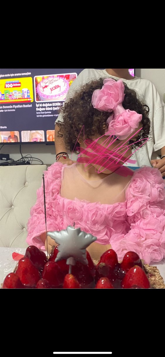 Pembe Çiçekli Fırfırlı Kız Çocuk Elbisesi - Görsel 3