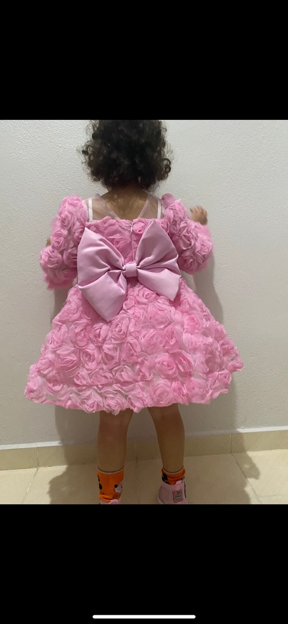 Pembe Çiçekli Fırfırlı Kız Çocuk Elbisesi - Görsel 2