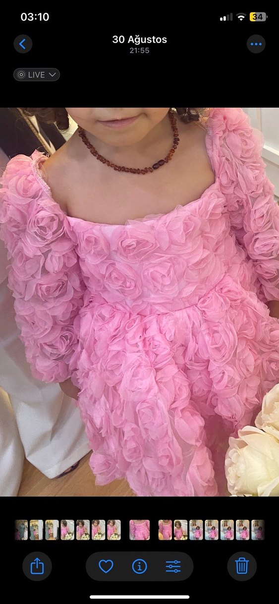 Pembe Çiçekli Fırfırlı Kız Çocuk Elbisesi - Görsel 5