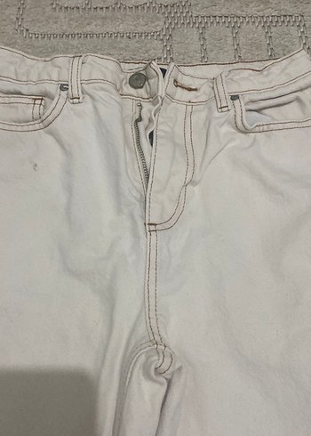 Gri Beyaz Loose Fit Kadın Midi Kot Pantolon - Görsel 2