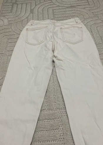 Gri Beyaz Loose Fit Kadın Midi Kot Pantolon - Görsel 4