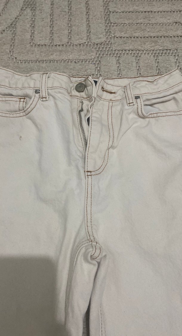 Gri Beyaz Loose Fit Kadın Midi Kot Pantolon - Görsel 2