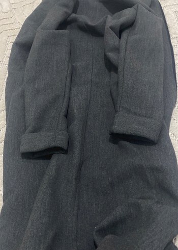 Kadın Gri Uzun Keten Kaban - Görsel 4